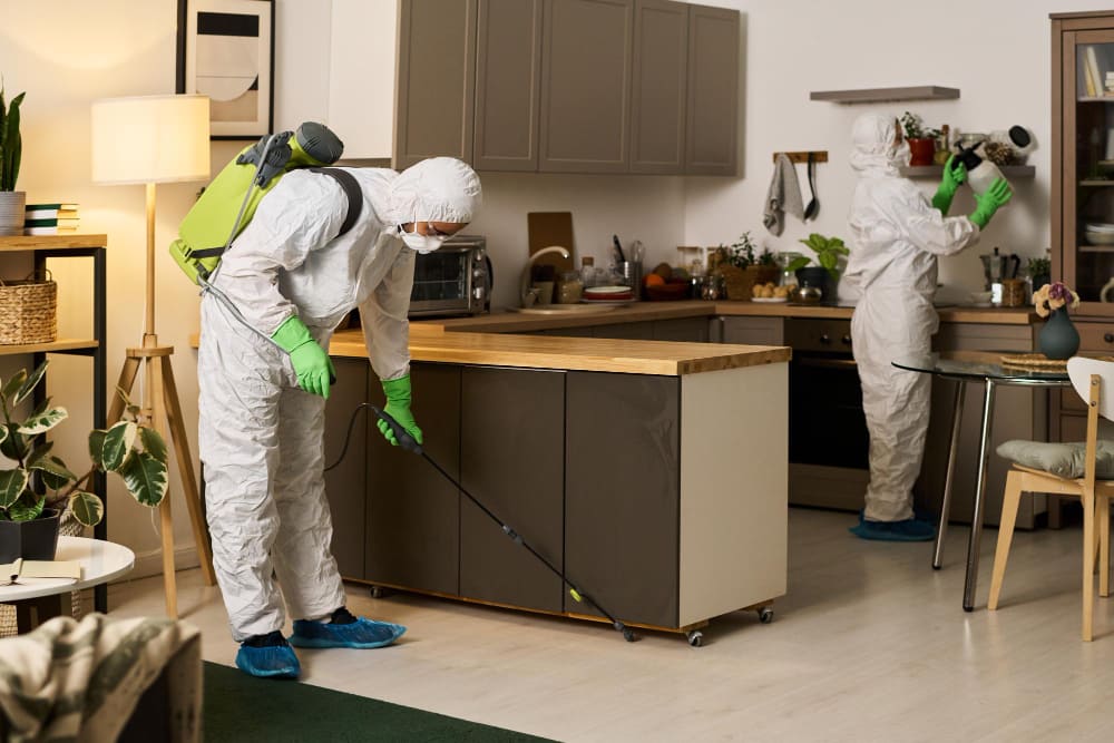 Pest control team yang sedang membasmi hama