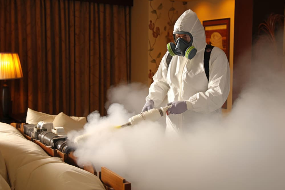 Tim fumigasi sedang melakukan pembersihan